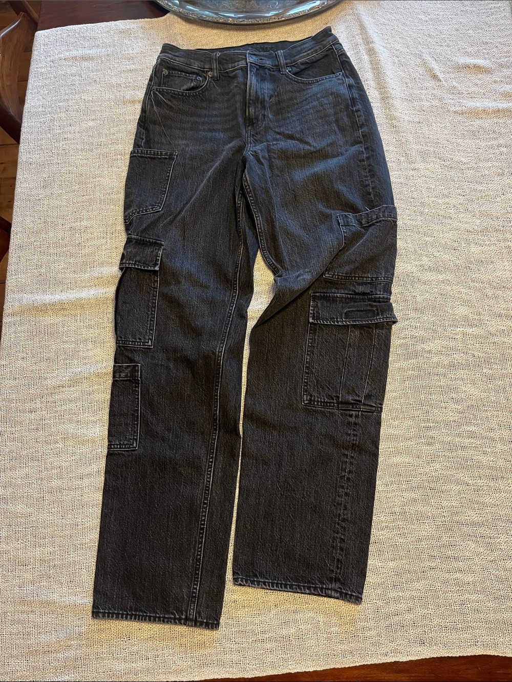 American Eagle Outfitters Black Straight-Leg Cargo Jeans